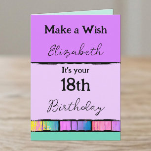 Make a wish add name purple 18th birthday card