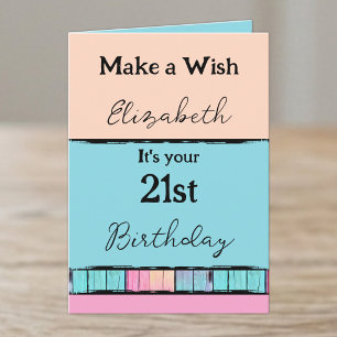 Make a wish add name turquoise 21st birthday card