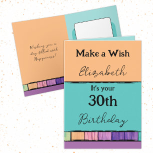 Make a wish add name turquoise 30th birthday card
