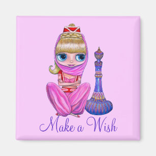 Make a Wish Cute Pink Genie Girl Magic Bottle Magnet