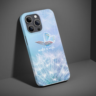 Make a Wish Dandelion and Butterfly Design iPhone 15 Case