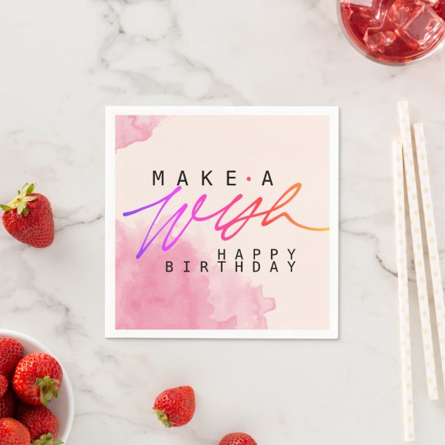 Make a Wish Happy Birthday in Pink Napkin (Insitu)