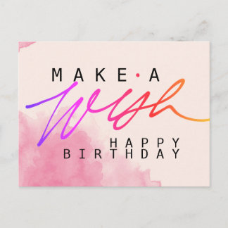 Make a Wish Happy Birthday in Pink Postcard