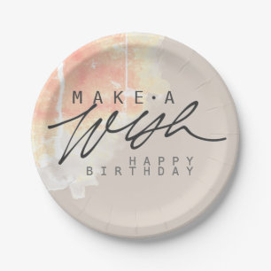 Make a Wish Happy Birthday in Sand Colour  Paper Plate
