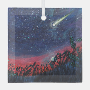 Make a Wish on a Shooting Star Illustration Glass Tree Decoration