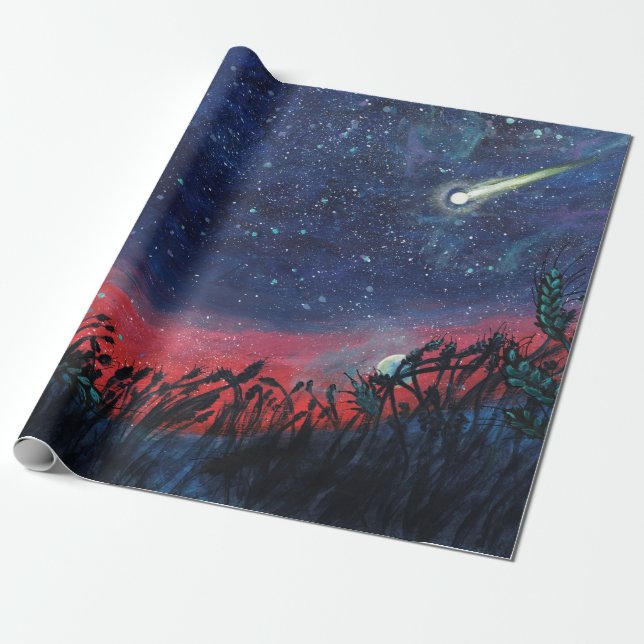 Make a Wish on a Shooting Star Illustration Wrapping Paper (Unrolled)