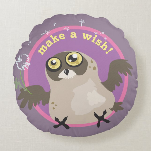 Make a Wish! Owl Round Pillow (Front)