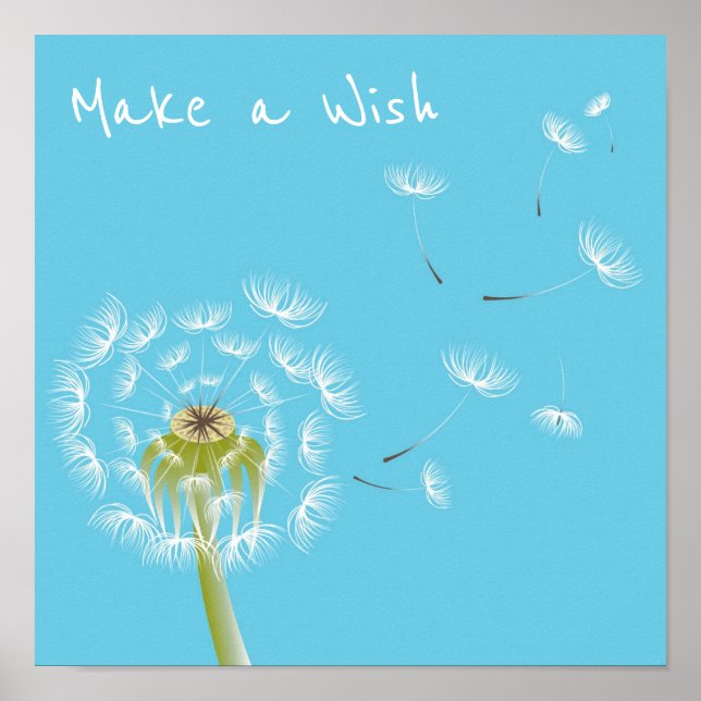 Make a wish quote Dandelion sky blue and white Poster (Front)