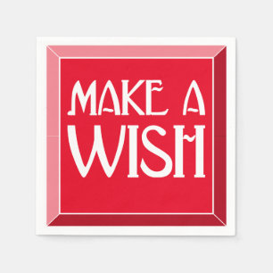 Make A Wish Red Beveled Art Deco Birthday Napkin