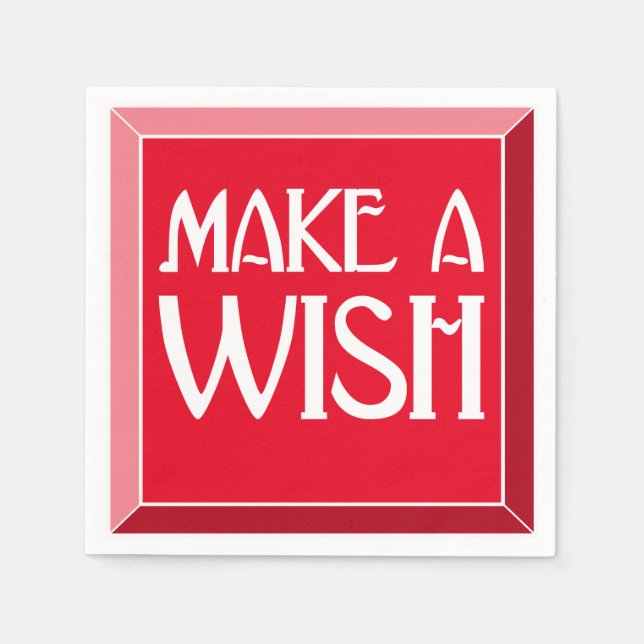 Make A Wish Red Beveled Art Deco Birthday Napkin (Front)