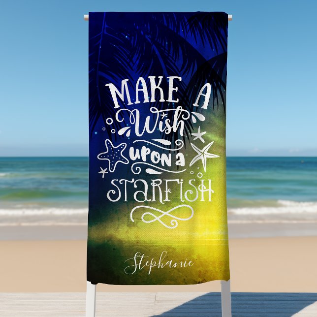 Make A Wish Upon A Starfish Cute Personalised Beach Towel (Creator Uploaded)