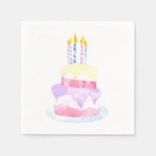 Make a Wish Watercolor Happy Birthday Cake Napkin