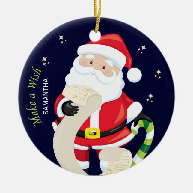 make a wish with santa ceramic tree decoration (Front)