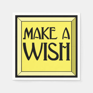 Make A Wish Yellow Beveled Art Deco Birthday Napkin