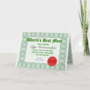 Make a World's Best Mum Certificate Award Card
