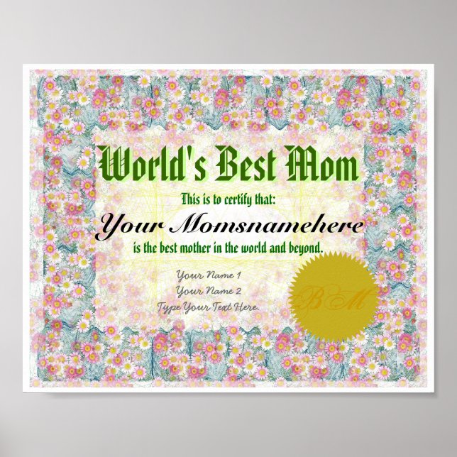 Make a World's Best Mum Certificate Print (Front)