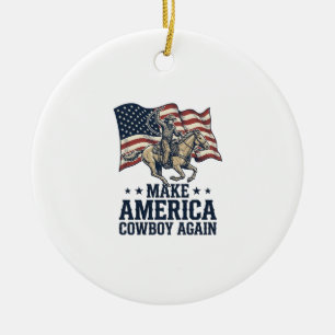 Make America Cowboy Again Patriotic Western Shirt_ Ceramic Tree Decoration