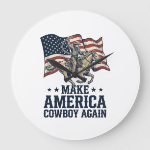 Make America Cowboy Again Patriotic Western Shirt_ Large Clock
