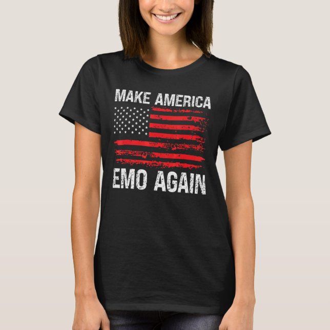 Make America Emo Again US Flag Distressed Goth Got T-Shirt (Front)
