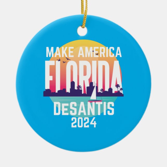 Make America Florida Ron Desantis 2024 Ceramic Tree Decoration (Front)