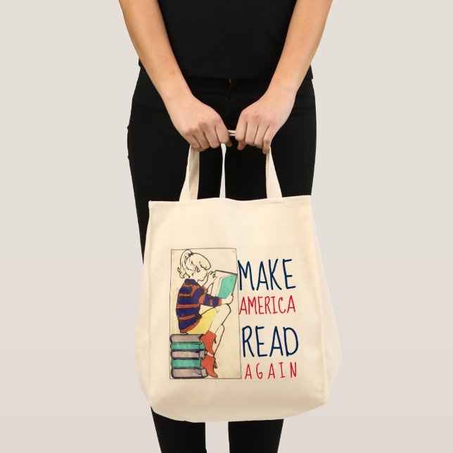 Make America Read Again Literacy Grocery Tote Bag (Front (Product))