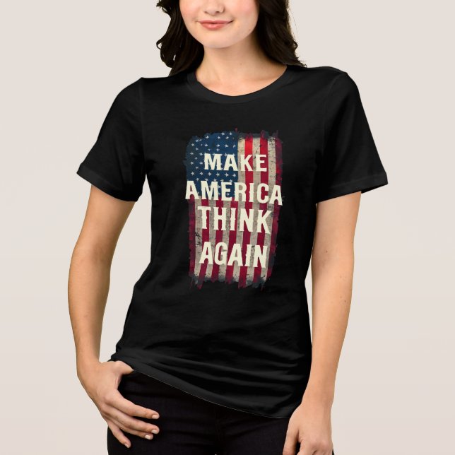 Make America Think Again Bold Grunge Vertical USA Tri-Blend Shirt (Front)
