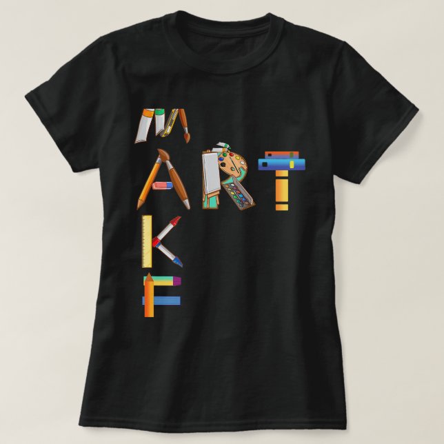 Make Art Artist Paint Palette and Brushes Painter  T-Shirt (Design Front)