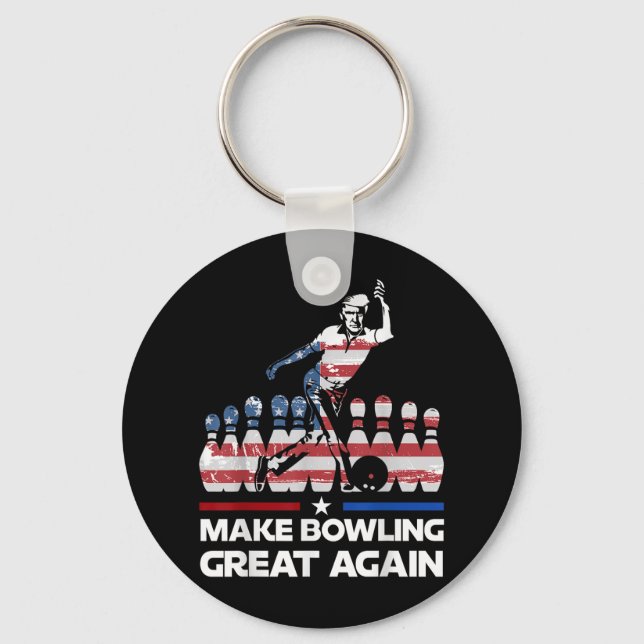 Make Bowling Great Again Funny Trump Us Flag Key Ring (Front)