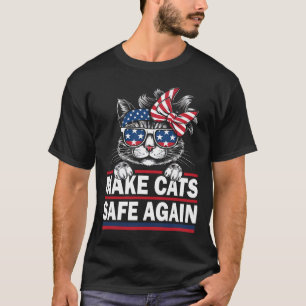 Make Cats Safe Again Funny Cat Lover Usa Flag  T-Shirt