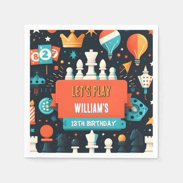 Make Chess King And Queen Game Night 13th Birthday Napkin (Front)