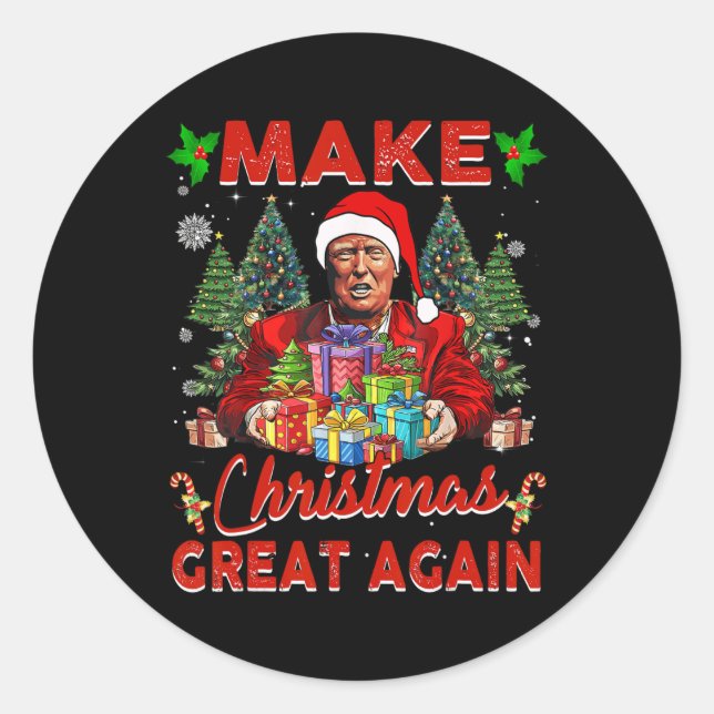 Make Christmas Great Again Funny Santa Trump 2024  Classic Round Sticker (Front)