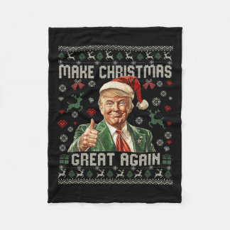 Make Christmas Great Again Funny Santa Trump 2024  Fleece Blanket
