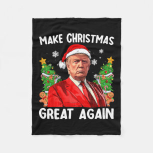 Make Christmas Great Again Funny Santa Trump 2024  Fleece Blanket