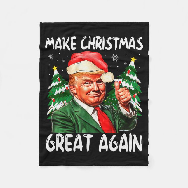 Make Christmas Great Again Funny Santa Trump 2025  Fleece Blanket (Front)