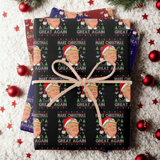 Make Christmas Great Again Funny Trump Ugly Xmas Wrapping Paper Sheet (Creator Uploaded)