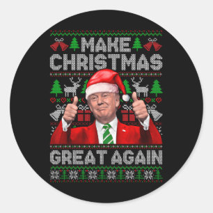 Make Christmas Great Again Funny Trump Xmas Snow P Classic Round Sticker