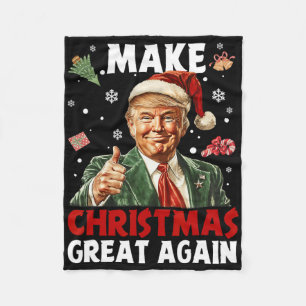 Make Christmas Great Again Santa Funny Trump Xmas Fleece Blanket