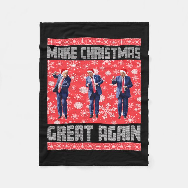 Make Christmas Great Again Santa Trump Dance Ugly  Fleece Blanket (Front)