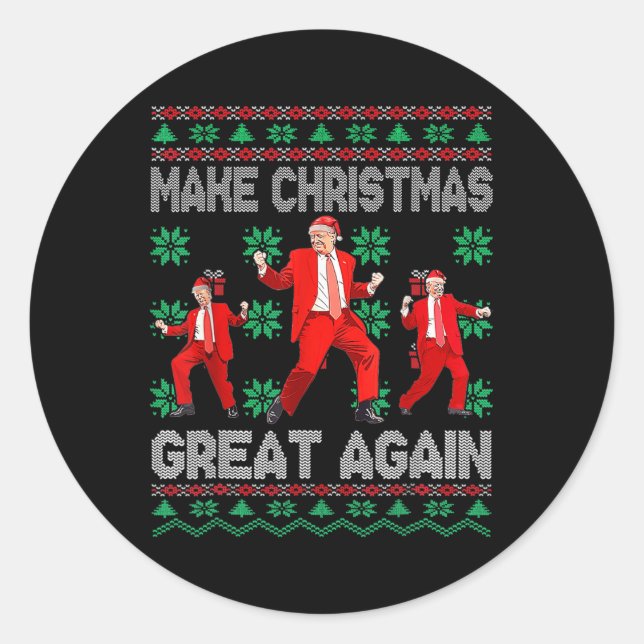 Make Christmas Great Again Santa Trump Dance Xmas  Classic Round Sticker (Front)