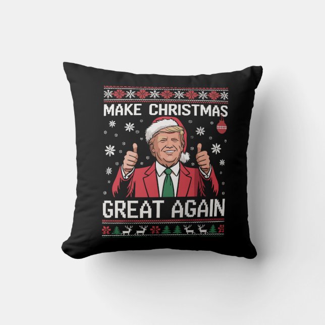 Make Christmas Great Again Trump Pyjamas Ugly Xmas Cushion (Front)