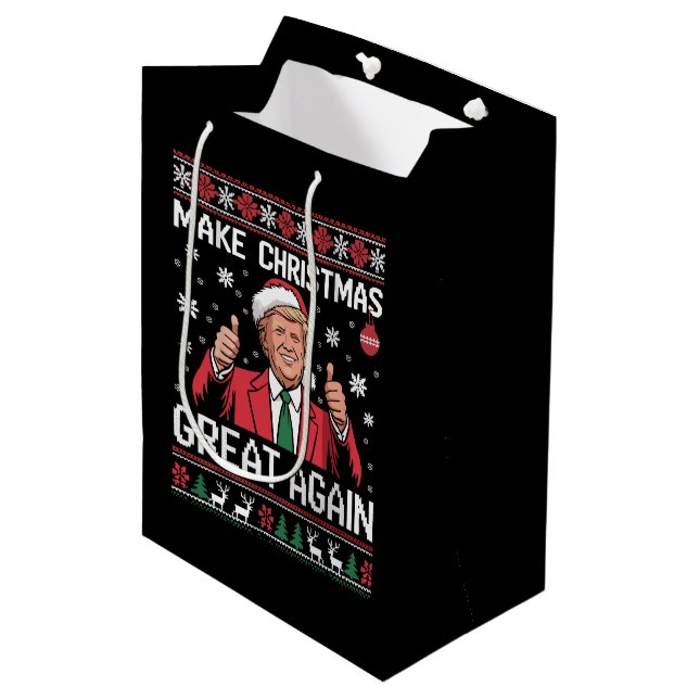 Make Christmas Great Again Trump Pyjamas Ugly Xmas Medium Gift Bag (Front Angled)