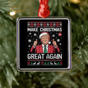 Make Christmas Great Again Trump Pyjamas Ugly Xmas Metal Tree Decoration