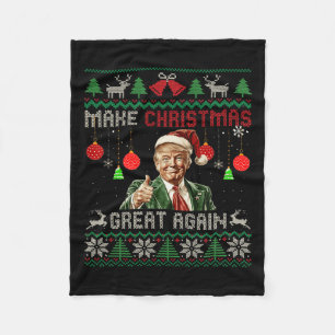 Make Christmas Great Again Ugly Sweater Funny Trum Fleece Blanket