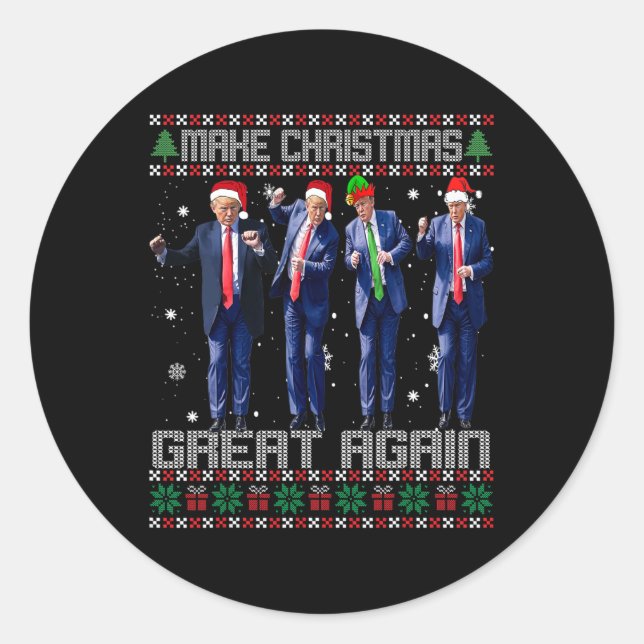 Make Christmas Great Again Ugly Sweaters Trump Dan Classic Round Sticker (Front)