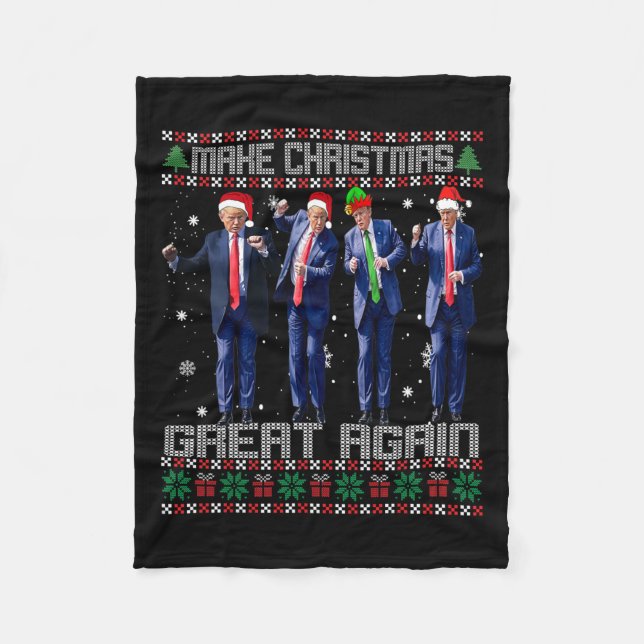 Make Christmas Great Again Ugly Sweaters Trump Dan Fleece Blanket (Front)