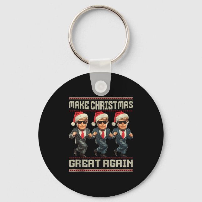 Make Christmas Great Again Ugly Sweaters Trump Dan Key Ring (Front)