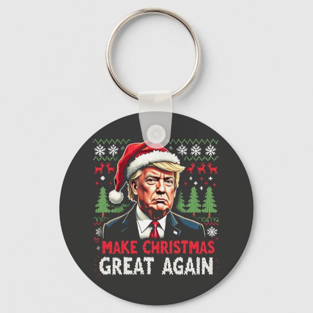 Make Christmas Great Again Ugly Xmas Sweater Trump Key Ring (Front)