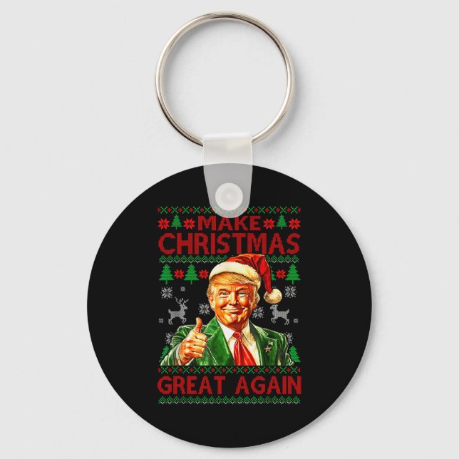Make Christmas Great Again Xmas Funny Trump Pajama Key Ring (Front)