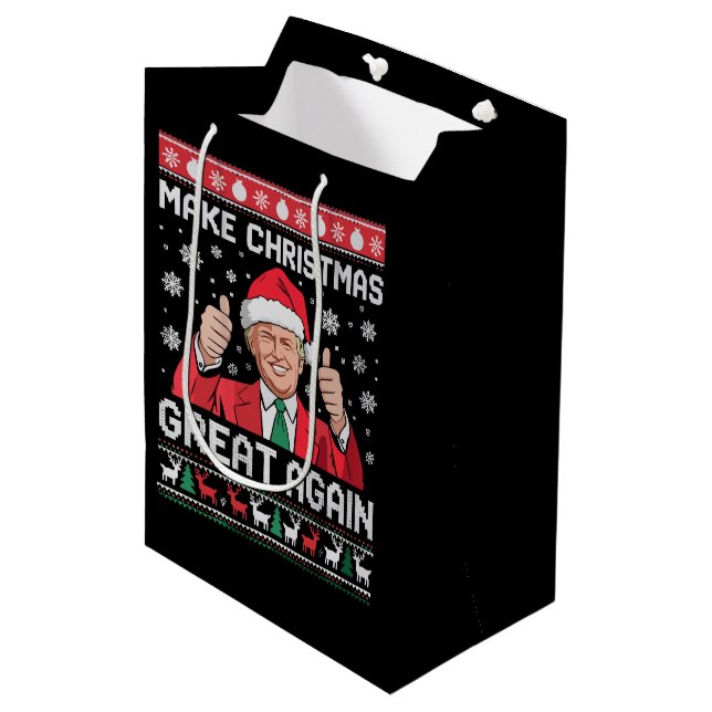 Make Christmas Great Again Xmas Funny Trump Pajama Medium Gift Bag (Front Angled)