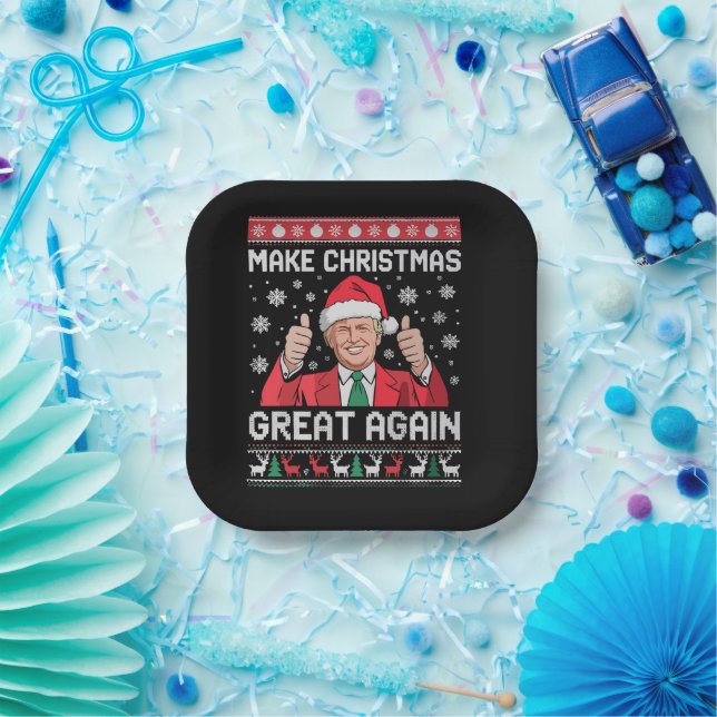Make Christmas Great Again Xmas Funny Trump Pajama Paper Plate (Party)